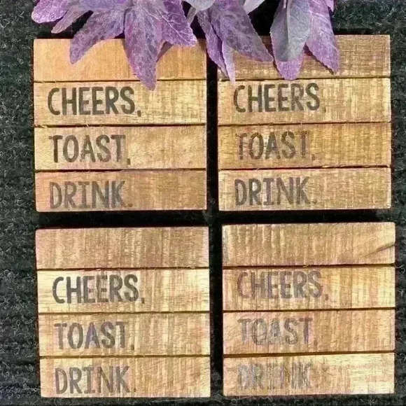 NEW SET of 4 Distressed Wood Coasters by Mud Pie - CHEERS, TOAST, DRINK - Picture 2 of 9